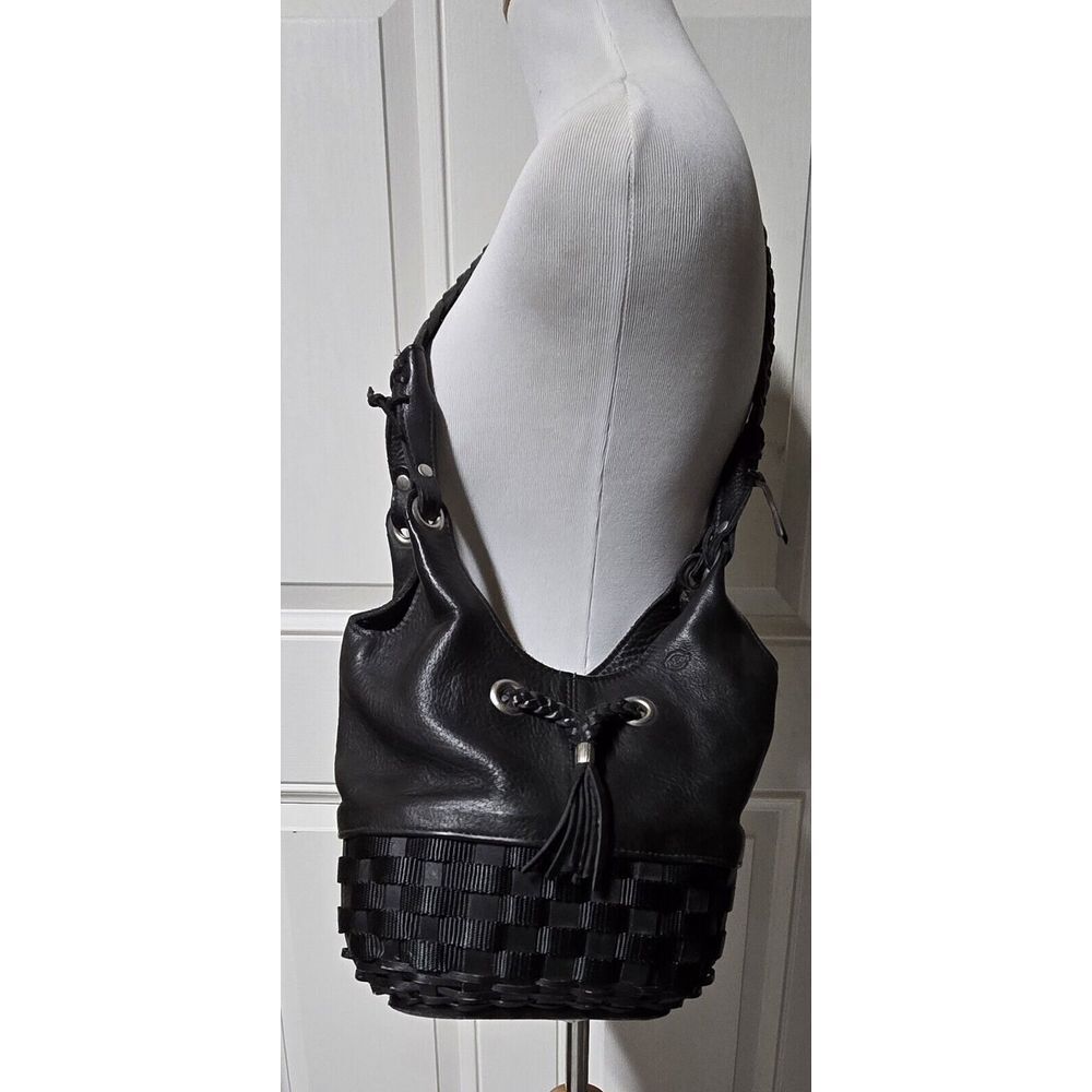 Longaberger Womens Bag To Go Woven Basket Braided Leather Black Purse Satchel